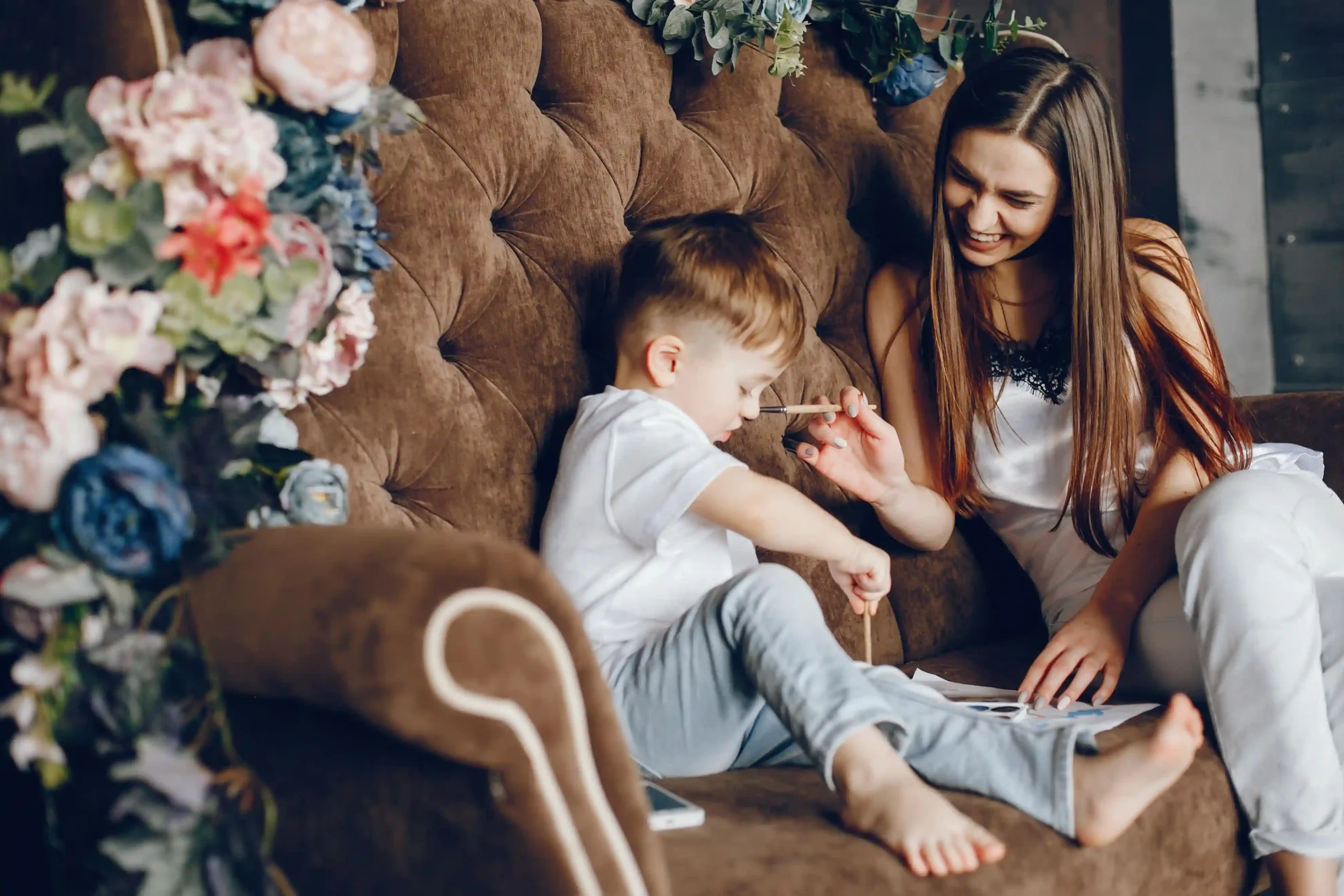 Mother and young son spending quality time together during family photography session in Cambridge UK