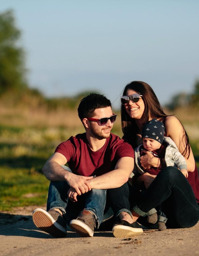 young family have fun and relaxing outdoors in the countryside
